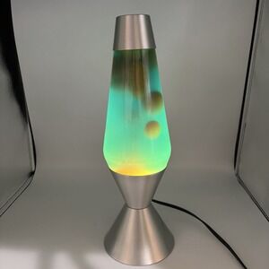 16" Tall Lava Lamp Silver Base 52 Oz Model 5200 Yellow Wax Blue Water Vtg‎